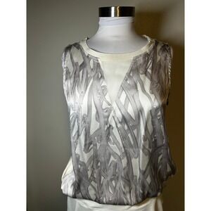 Go Silk GO by GoSilk Womens Silk Abstract Print Tank Top Grey Cream M